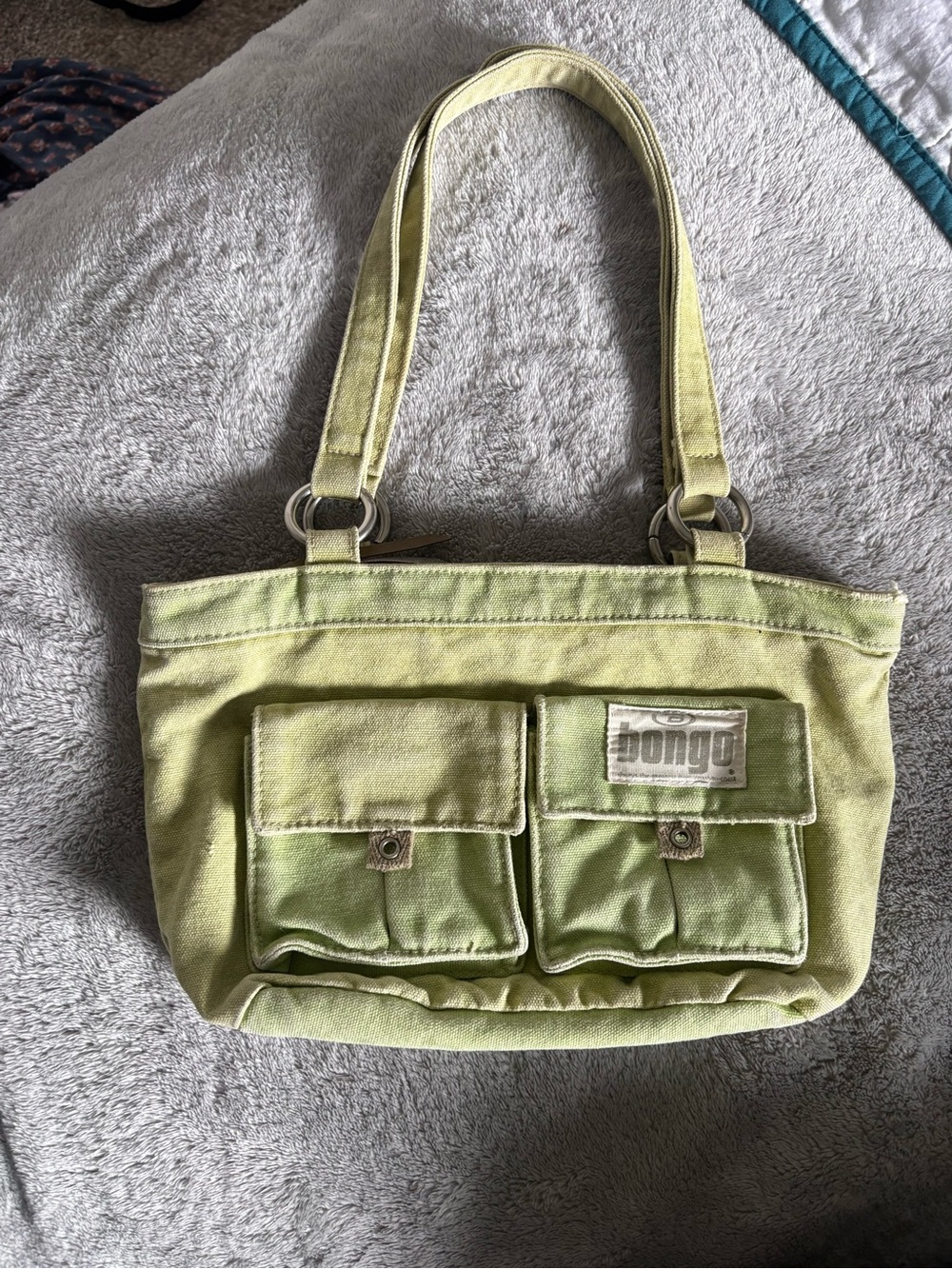 BONGO Olive-Green Canvas Shoulder Bag with Front Pockets